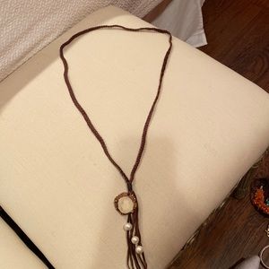 Antler and pearl leather necklace